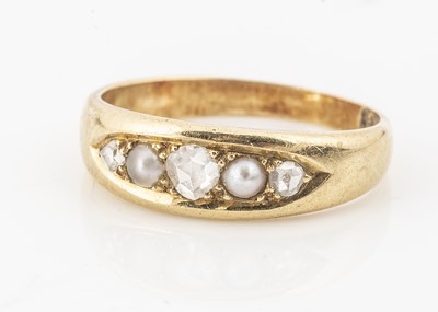 Lot 28 - A Victorian 18ct gold pearl and diamond five stone ring
