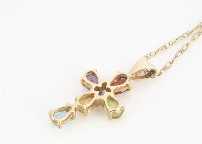 Lot 93 - A multi gem set and 9ct gold cross pendant