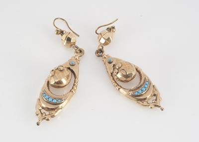 Lot 140 - A pair of Victorian turquoise drop earrings