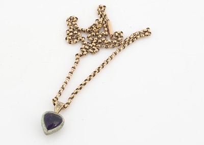 Lot 168 - A double sided amethyst, diamond and ruby and pearl set heart pendant
