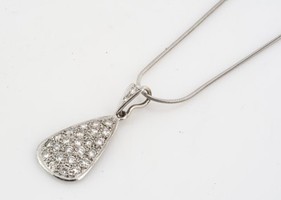 Lot 169 - A contemporary white gold and diamond drop pendant