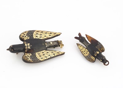 Lot 184 - Two 19th Century pique work tortoiseshell gold and silver swallow brooches