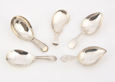 Lot 216 - Five Georgian period silver tea caddy spoons