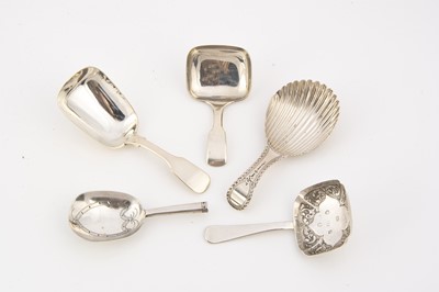 Lot 220 - Five Georgian period and later silver tea caddy spoons