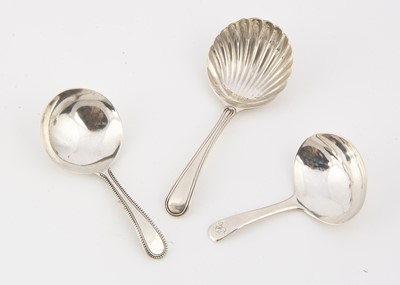Lot 222 - Three Georgian period silver tea caddy spoons