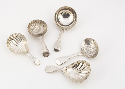 Lot 226 - Five Georgian period and later silver tea caddy spoons