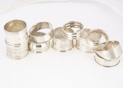Lot 246 - A group of ten silver napkin rings