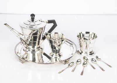 Lot 250 - An Art Deco silver three piece tea set by Viners