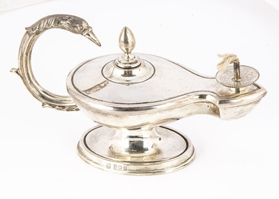 Lot 271 - A George V period silver Roman style oil lamp by A & J Zimmerman