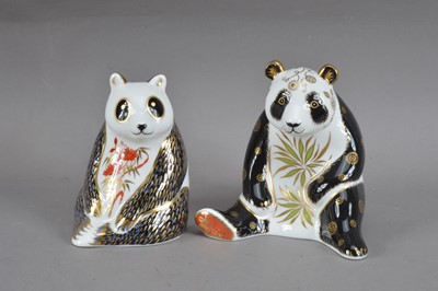 Lot 350 - Two Royal Crown Derby bone china Panda paperweights