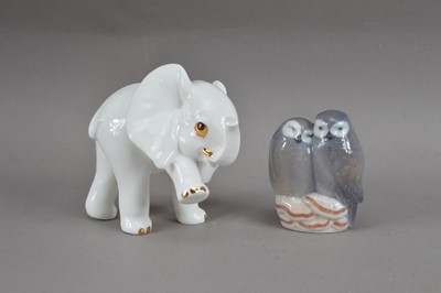 Lot 364 - A small Royal Copenhagen porcelain figural group of two owls