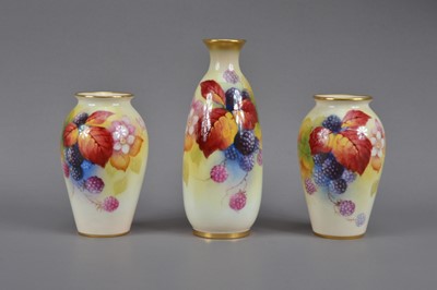 Lot 373 - Three Royal Worcester hand-painted porcelain vases