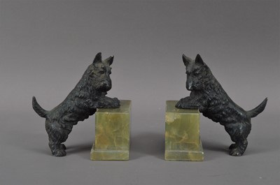 Lot 374 - A pair of art deco bronze Scottish Terrier book ends