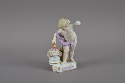 Lot 389 - A damaged 19th century Meissen porcelain figure of a cherub