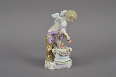 Lot 389 - A damaged 19th century Meissen porcelain figure of a cherub