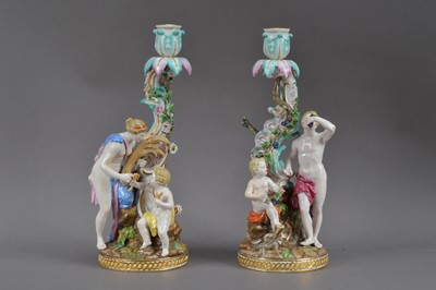 Lot 451 - A pair of Meissen porcelain candlesticks