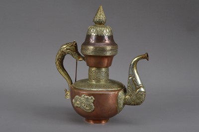 Lot 486 - A Chinese brass and copper coffee or hot water pot